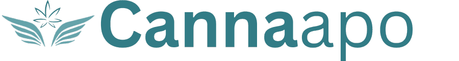 Türkise Flügel mit Cannabis Blatt und dem Schriftzug Cannaapo